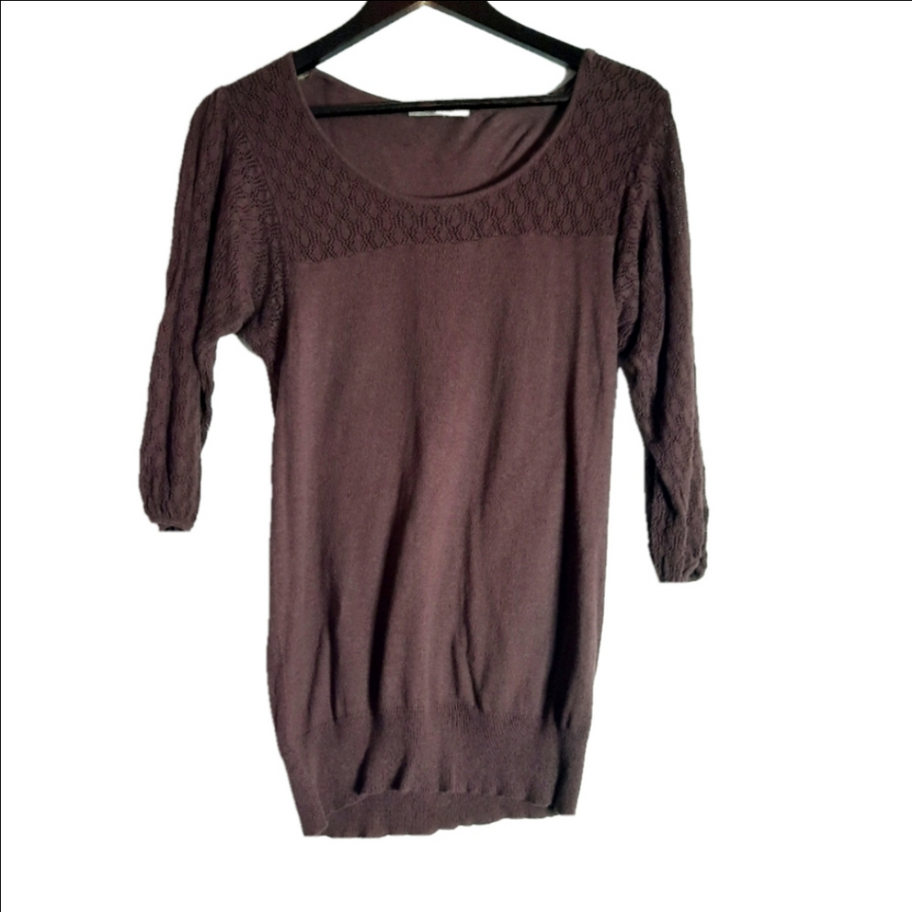 RW&CO 3/4 Sleeve Brown Knit Top